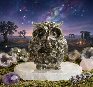 Big Pyrite Owl for Feng Shui Symbol of Wisdom, Protection & Abundance