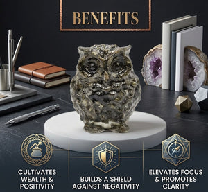 Big Pyrite Owl for Feng Shui Symbol of Wisdom, Protection & Abundance