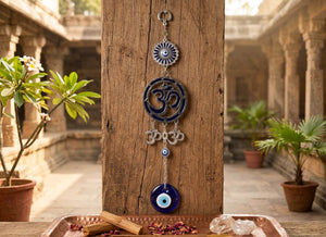 Om Evil Eye Hanging with Blue Nazar Protection Design for Home Decor