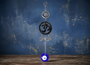 Om Evil Eye Hanging with Blue Nazar Protection Design for Home Decor