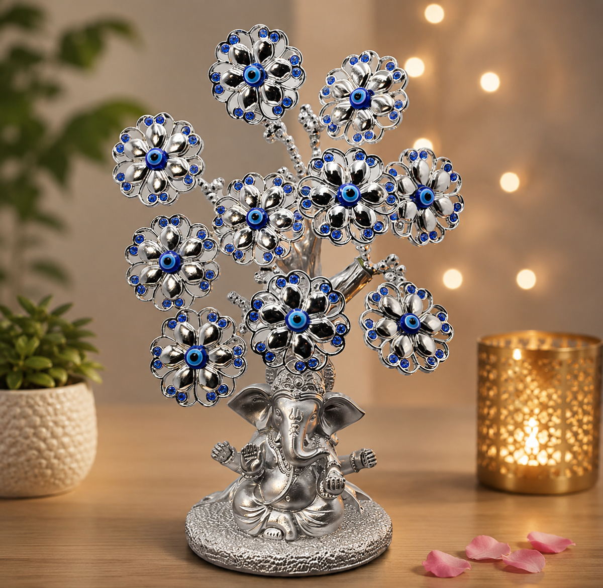 SILVER GANESH EVIL EYE FLOWER TREE