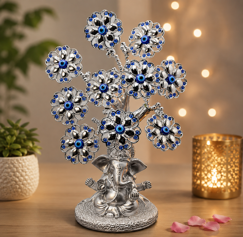 SILVER GANESH EVIL EYE FLOWER TREE