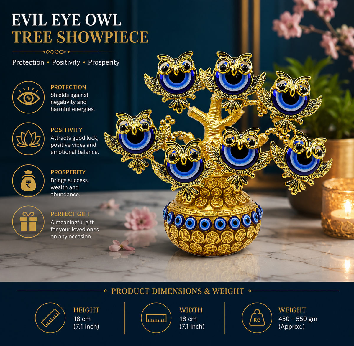 GOLDEN POT EVIL EYE TREE