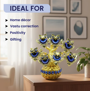 BLUE GOLDEN EVIL EYE 7 OWL'S TREE
