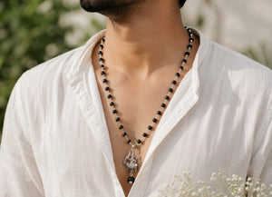 Karungali Mala with Mahadev Trishul Pendant Traditional Spiritual Necklace
