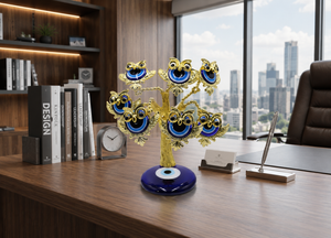 BLUE GOLDEN EVIL EYE 7 OWL'S TREE