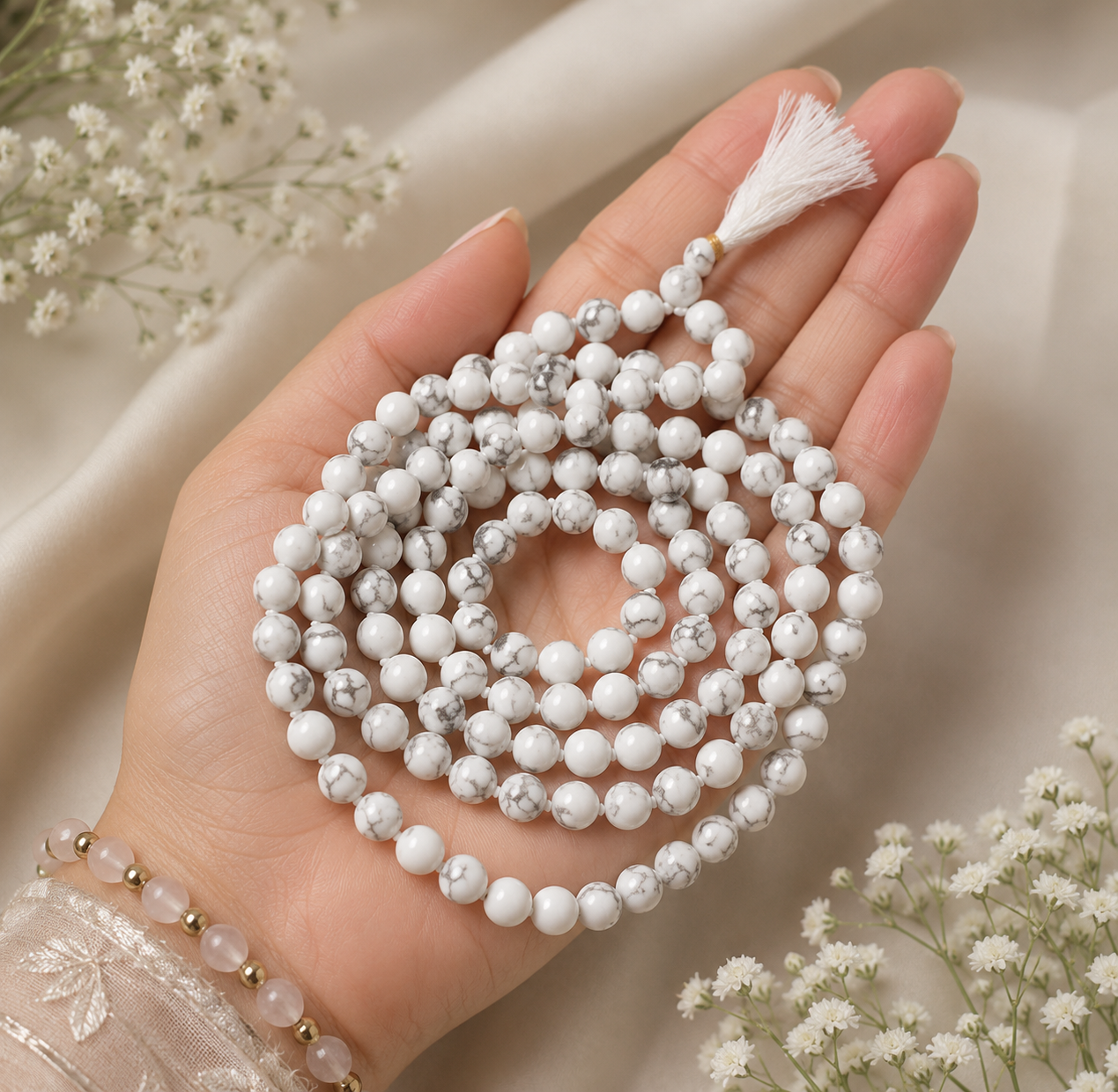 Energised rudraksha and crystal bracelets on silk