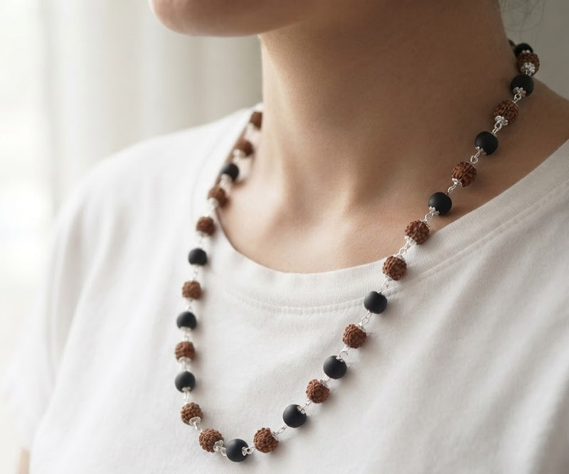 Rudraksha + Karungali Mala with Silver Capping