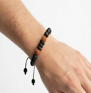 Karungali Rudra Sangam | Damru Bracelet & Silver Capping Karungali Rudraksha Mala