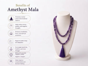 Amethyst Crystal Beads Mala Spiritual Necklace