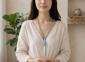 Angelite Crystal Beads Mala Spiritual Necklace