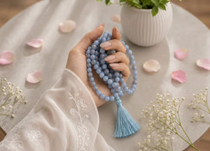 Angelite Crystal Beads Mala Spiritual Necklace