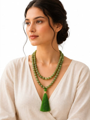 Chrysoprase Crystal Beads Mala Spiritual Necklace
