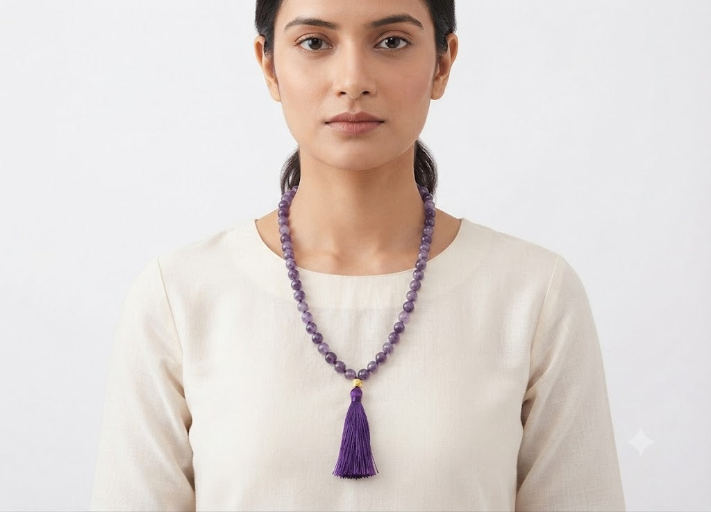 Lepidolite Crystal Beads Mala Spiritual Necklace