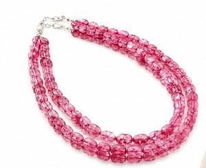 Pink Tourmaline Crystal Beads Mala Spiritual Necklace