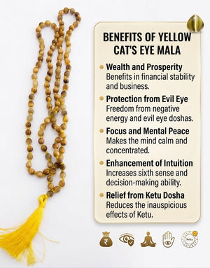 Yellow Cat’s Eye Mala Natural Cat’s Eye Beads Necklace