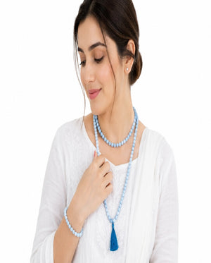 Ocean Calm Crystal Set – Aquamarine Bracelet & Mala