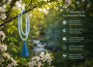 Aquamarine Crystal Beads Mala Spiritual Necklace