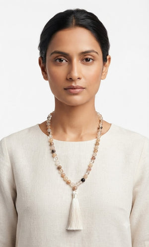 Rainbow Moonstone Crystal Beads Mala Spiritual Necklace