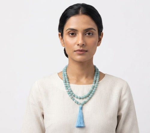 Amazonite Crystal Beads Mala Spiritual Necklace