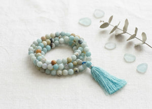 Amazonite Crystal Beads Mala Spiritual Necklace