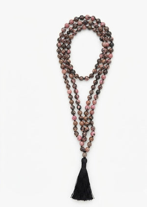 Rhodonite Crystal Beads Mala Spiritual Necklace