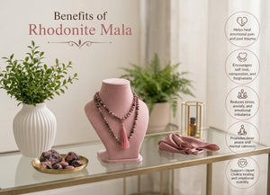 Rhodonite Crystal Beads Mala Spiritual Necklace