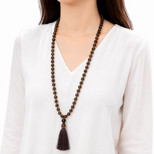 Natural Smoky Quartz Crystal Beads Mala Spiritual Necklace