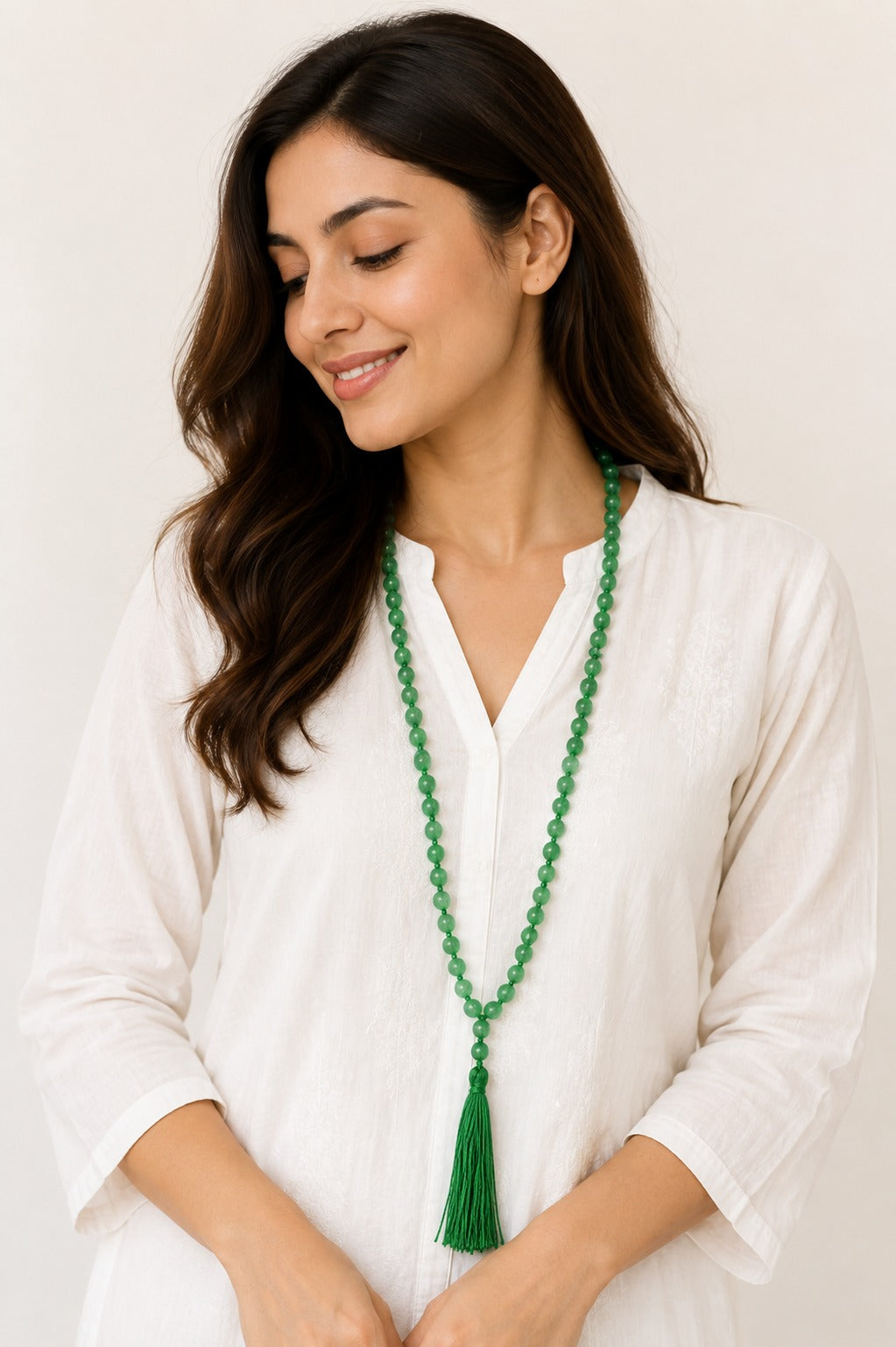 Green Aventurine Crystal Beads Spiritual Mala Necklace