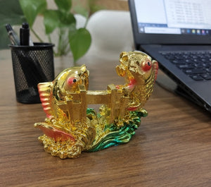 Feng Shui Double Fish Dragon Gate Statue Vastu Showpiece