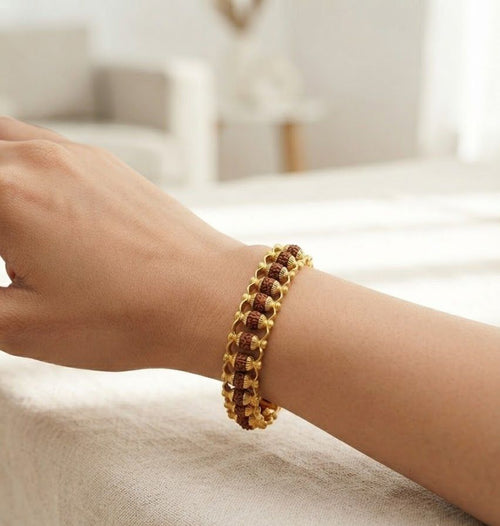 Rudraksha Golden Capping Bracelet | Traditional Spiritual Beaded Bracelet