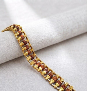 Rudraksha Golden Capping Bracelet | Traditional Spiritual Beaded Bracelet