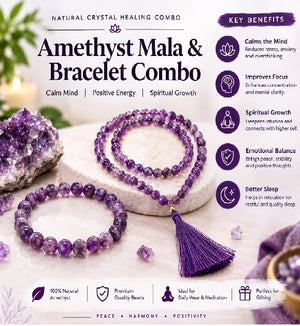 Calm Mind & Spiritual Balance Set – Amethyst Bracelet & Mala