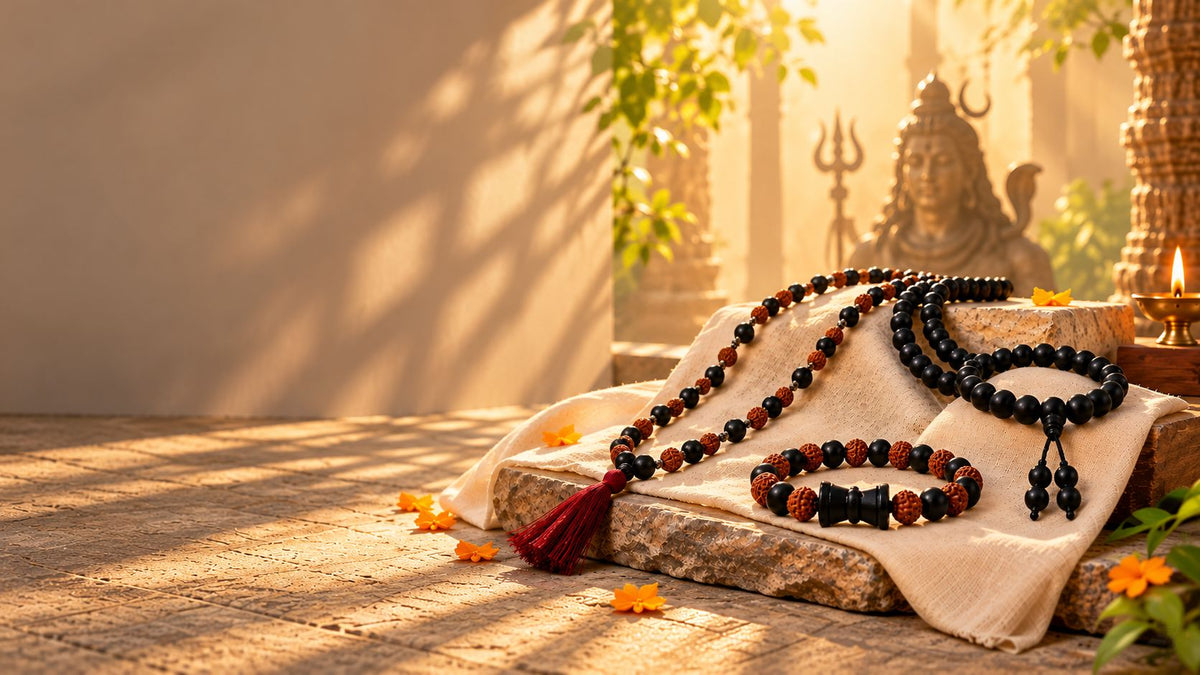 Energised rudraksha and crystal bracelets on silk